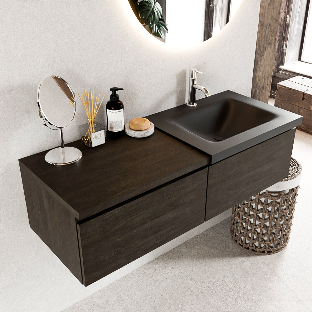 MONDIAZ BUKLA 120cm mueble de baño con módulo 60 Dark Brown 2 cajones. Lavabo CLOUD derecho 1 orificio color Urban 1 MONDIAZ BUKLA 120cm mueble de baño con módulo 60 Dark Brown 2 cajones. Lavabo CLOUD derecho 1 orificio color Urban
