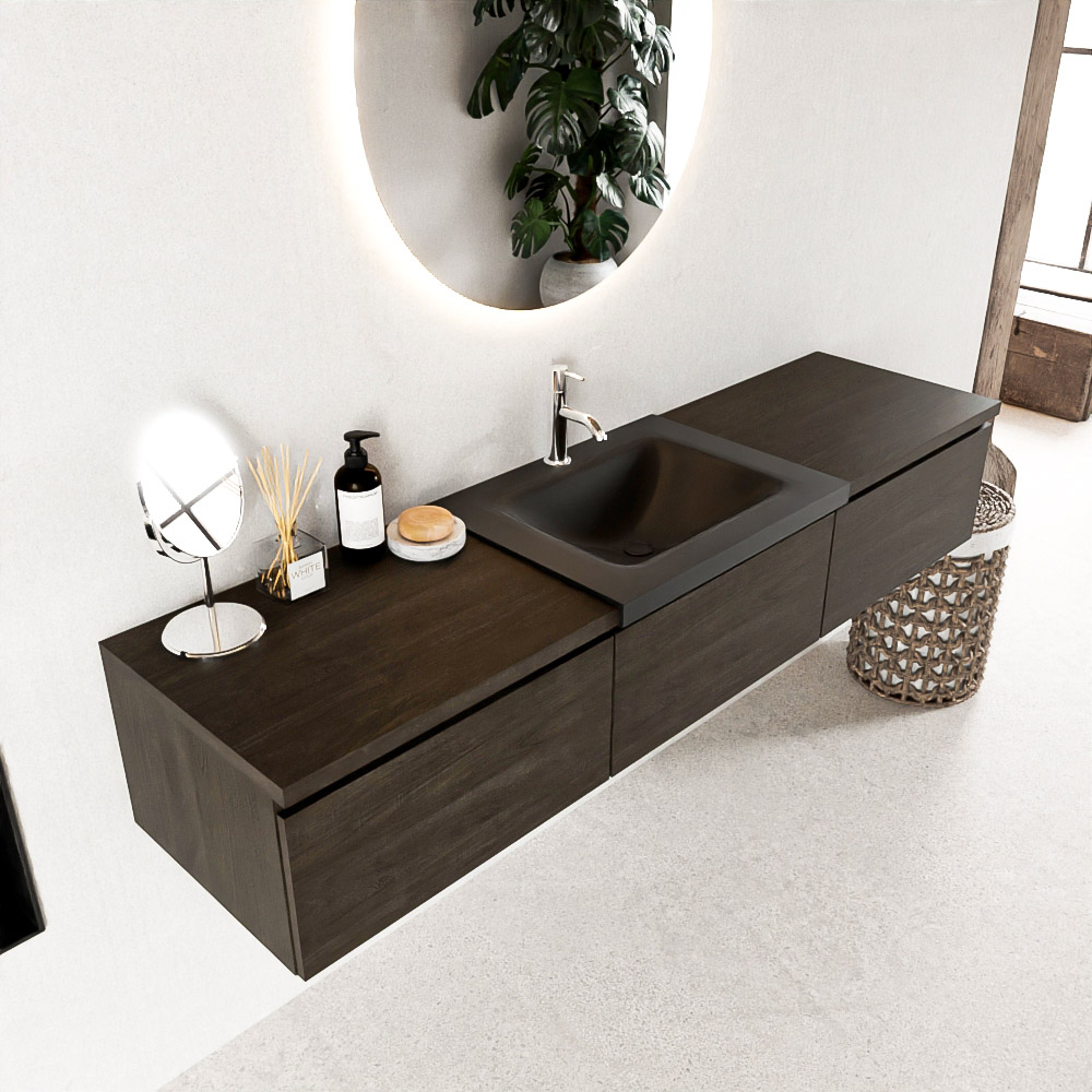 MONDIAZ BUKLA 180cm mueble de baño con módulo 60 Dark Brown 3 cajones. Lavabo CLOUD centro 1 orificio color Urban 1 MONDIAZ BUKLA 180cm mueble de baño con módulo 60 Dark Brown 3 cajones. Lavabo CLOUD centro 1 orificio color Urban