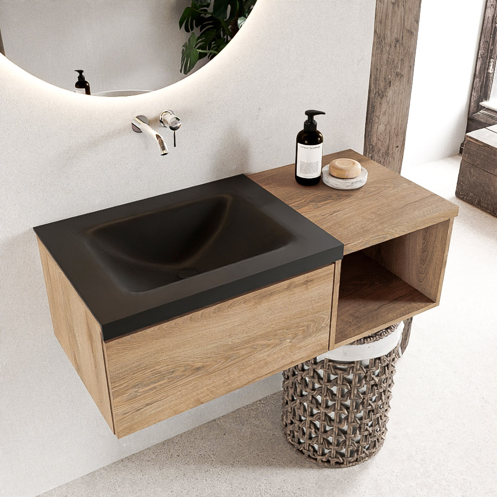 MONDIAZ BUKLA 100cm mueble de baño con módulo abierto 40 Washed Oak 1 cajón. Lavabo CLOUD izquierda sin orificios color Urban 1 MONDIAZ BUKLA 100cm mueble de baño con módulo abierto 40 Washed Oak 1 cajón. Lavabo CLOUD izquierda sin orificios color Urban