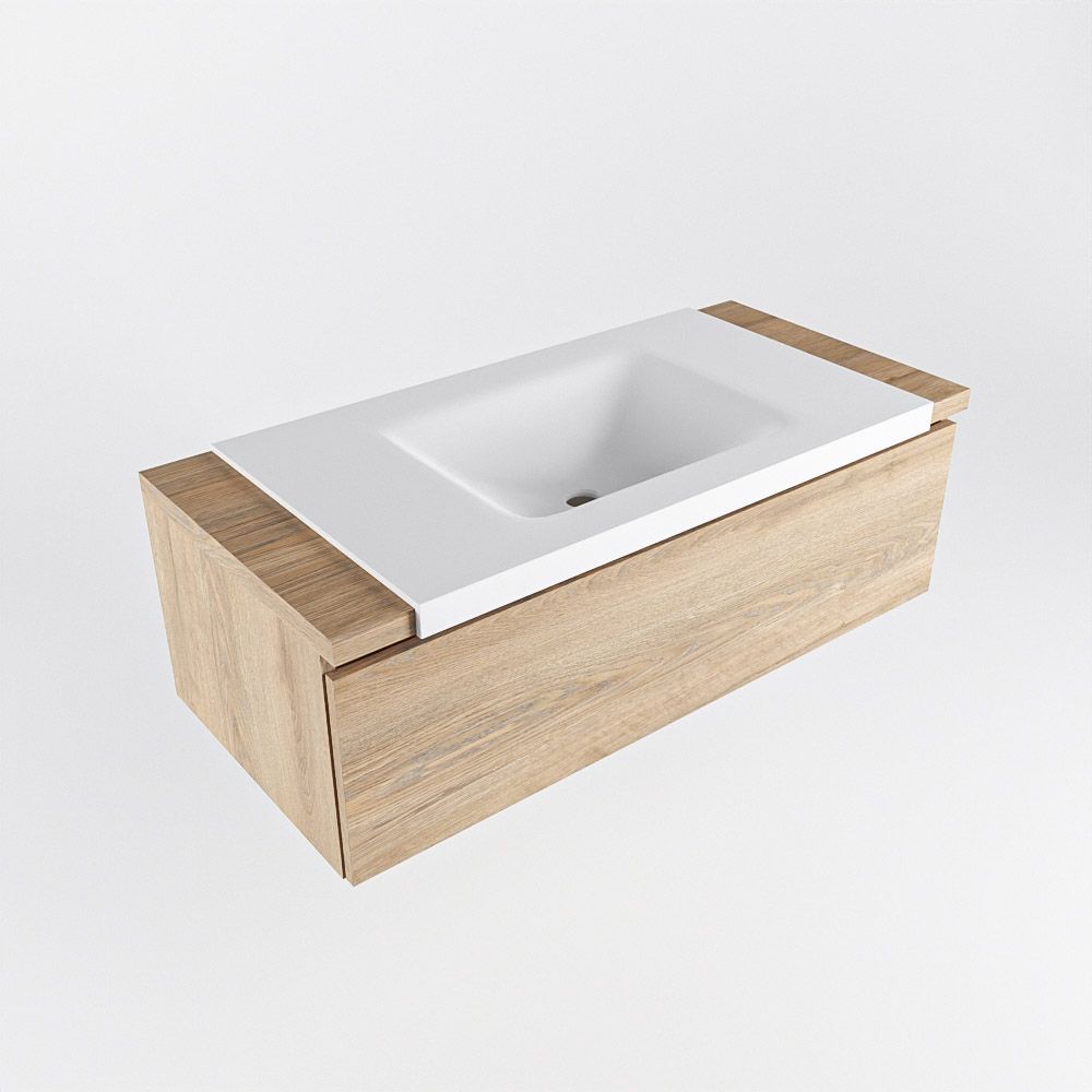 MONDIAZ BUKLA 100cm mueble de baño Washed Oak 1 cajón. Lavabo CLOUD centro 1 orificio color Talc 5 MONDIAZ BUKLA 100cm mueble de baño Washed Oak 1 cajón. Lavabo CLOUD centro 1 orificio color Talc - Imagen 5