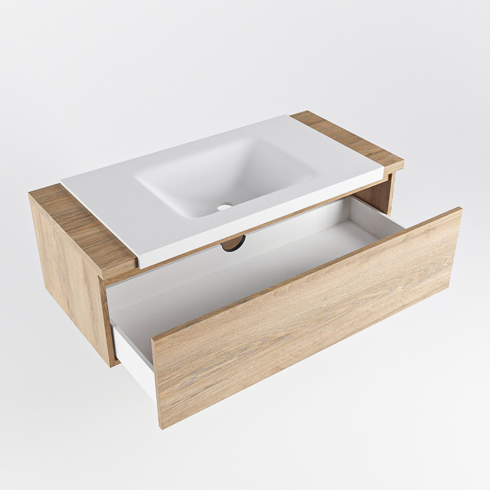 MONDIAZ BUKLA 100cm mueble de baño Washed Oak 1 cajón. Lavabo CLOUD centro 1 orificio color Talc 8 MONDIAZ BUKLA 100cm mueble de baño Washed Oak 1 cajón. Lavabo CLOUD centro 1 orificio color Talc - Imagen 8