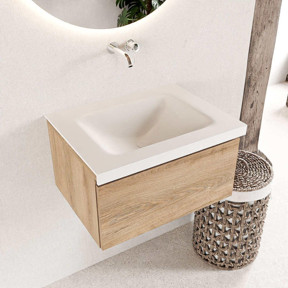 MONDIAZ BUKLA 60cm mueble de baño Washed Oak 1 cajón. Lavabo CLOUD centro sin orificios color Talc 1 MONDIAZ BUKLA 60cm mueble de baño Washed Oak 1 cajón. Lavabo CLOUD centro sin orificios color Talc
