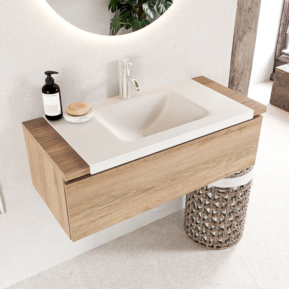 MONDIAZ BUKLA 100cm mueble de baño Washed Oak 1 cajón. Lavabo CLOUD centro 1 orificio color Talc 1 MONDIAZ BUKLA 100cm mueble de baño Washed Oak 1 cajón. Lavabo CLOUD centro 1 orificio color Talc