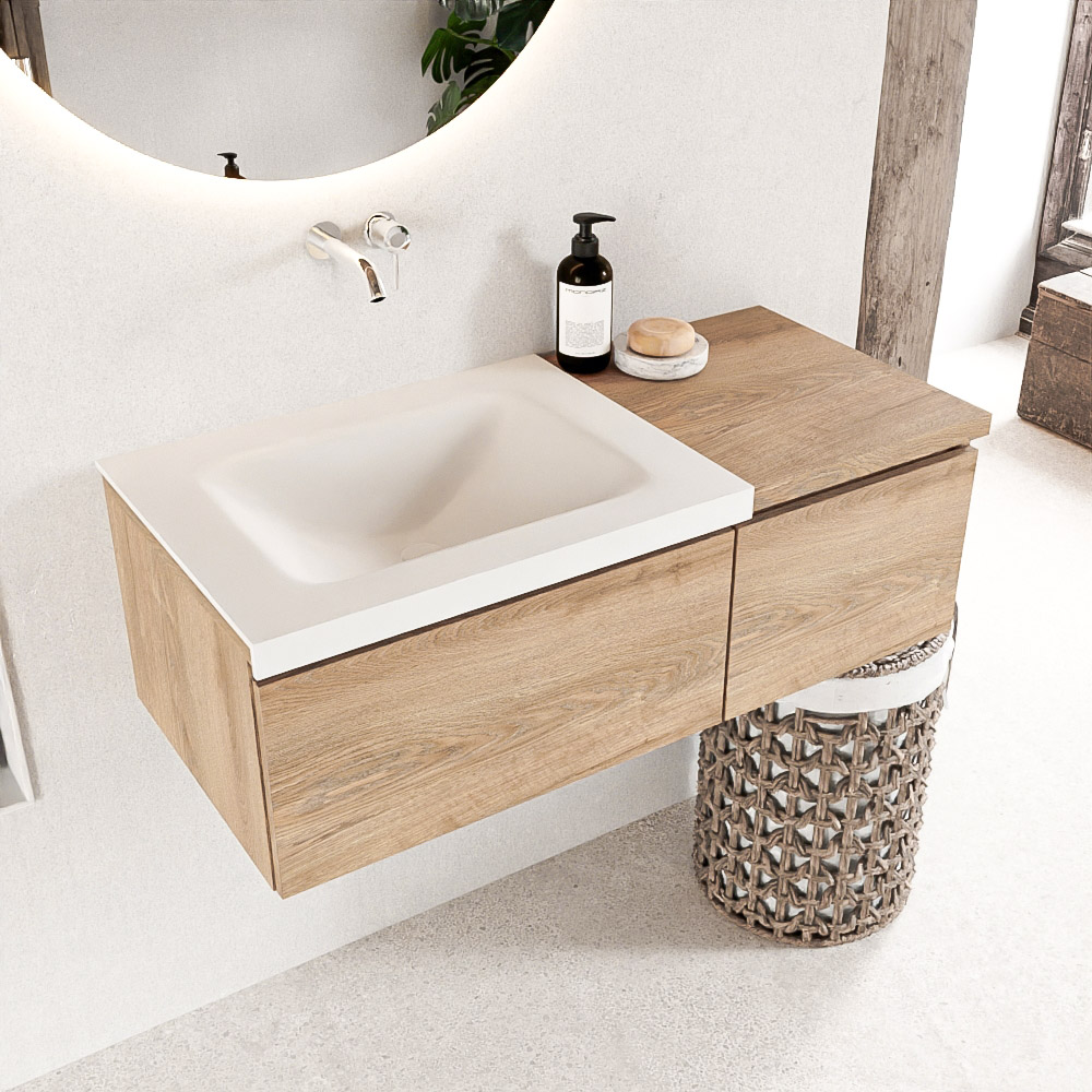 MONDIAZ BUKLA 100cm mueble de baño con módulo 40 Washed Oak 2 cajones. Lavabo CLOUD izquierda sin orificios color Talc 1 MONDIAZ BUKLA 100cm mueble de baño con módulo 40 Washed Oak 2 cajones. Lavabo CLOUD izquierda sin orificios color Talc