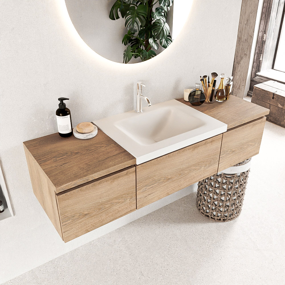 MONDIAZ BUKLA 140cm mueble de baño con módulo 40 Washed Oak 3 cajones. Lavabo CLOUD centro 1 orificio color Talc 1 MONDIAZ BUKLA 140cm mueble de baño con módulo 40 Washed Oak 3 cajones. Lavabo CLOUD centro 1 orificio color Talc