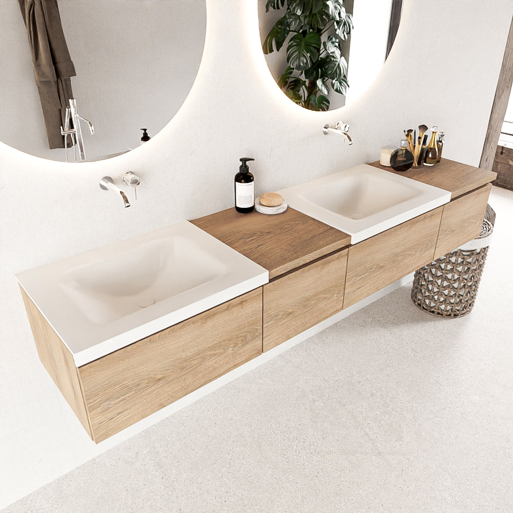 MONDIAZ BUKLA 200cm mueble de baño con módulo 40 izquierda Washed Oak 4 cajones. Lavabo CLOUD duble sin orificios color Talc 1 MONDIAZ BUKLA 200cm mueble de baño con módulo 40 izquierda Washed Oak 4 cajones. Lavabo CLOUD duble sin orificios color Talc