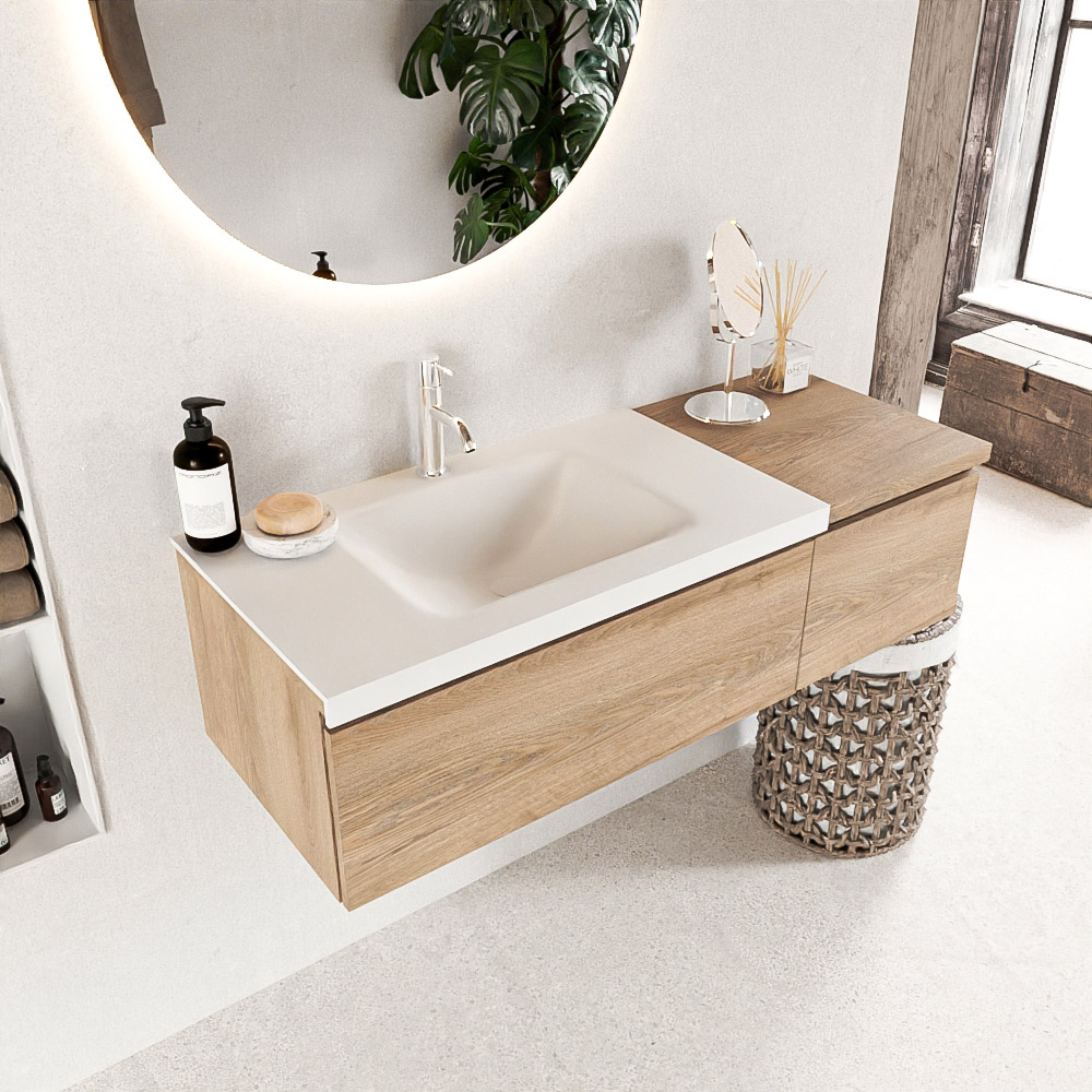 MONDIAZ BUKLA 120cm mueble de baño con módulo 40 Washed Oak 2 cajones. Lavabo CLOUD izquierda 1 orificio color Talc 1 MONDIAZ BUKLA 120cm mueble de baño con módulo 40 Washed Oak 2 cajones. Lavabo CLOUD izquierda 1 orificio color Talc