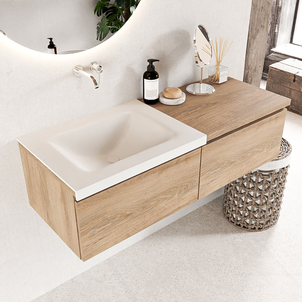 MONDIAZ BUKLA 120cm mueble de baño con módulo 60 Washed Oak 2 cajones. Lavabo CLOUD izquierda sin orificios color Talc 1 MONDIAZ BUKLA 120cm mueble de baño con módulo 60 Washed Oak 2 cajones. Lavabo CLOUD izquierda sin orificios color Talc