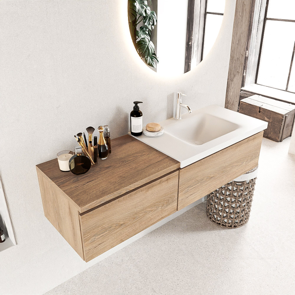 MONDIAZ BUKLA 140cm mueble de baño con módulo 60 Washed Oak 2 cajones. Lavabo CLOUD derecho 1 orificio color Talc 1 MONDIAZ BUKLA 140cm mueble de baño con módulo 60 Washed Oak 2 cajones. Lavabo CLOUD derecho 1 orificio color Talc