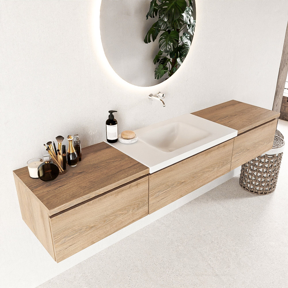 MONDIAZ BUKLA 200cm mueble de baño con módulo 60 Washed Oak 3 cajones. Lavabo CLOUD centro sin orificios color Talc 1 MONDIAZ BUKLA 200cm mueble de baño con módulo 60 Washed Oak 3 cajones. Lavabo CLOUD centro sin orificios color Talc