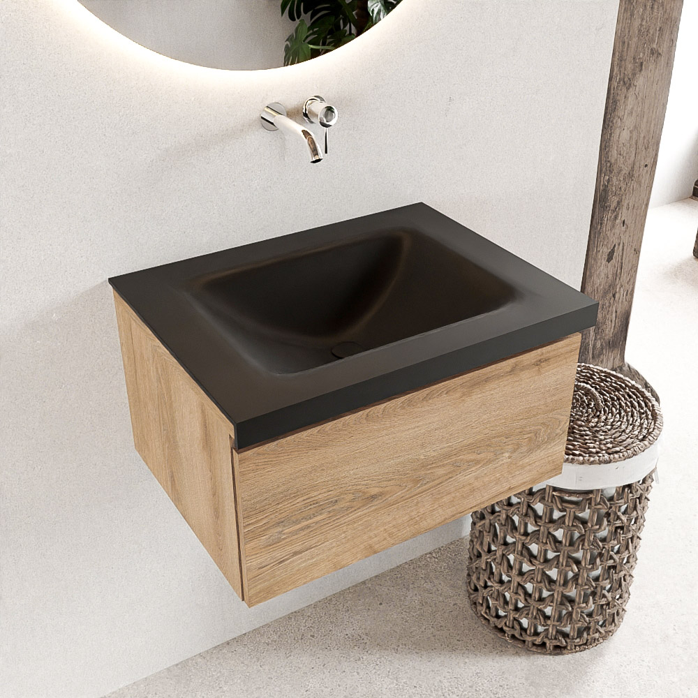 MONDIAZ BUKLA 60cm mueble de baño Washed Oak 1 cajón. Lavabo CLOUD centro sin orificios color Urban 1 MONDIAZ BUKLA 60cm mueble de baño Washed Oak 1 cajón. Lavabo CLOUD centro sin orificios color Urban
