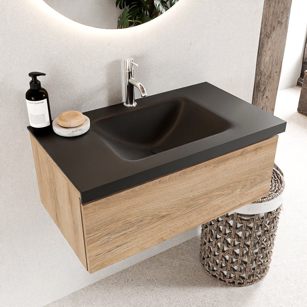 MONDIAZ BUKLA 80cm mueble de baño Washed Oak 1 cajón. Lavabo CLOUD centro 1 orificio color Urban 1 MONDIAZ BUKLA 80cm mueble de baño Washed Oak 1 cajón. Lavabo CLOUD centro 1 orificio color Urban