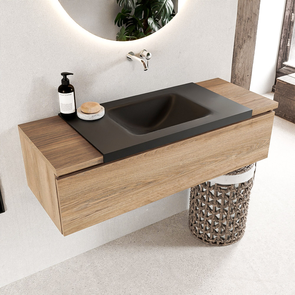 MONDIAZ BUKLA 120cm mueble de baño Washed Oak 1 cajón. Lavabo CLOUD centro sin orificios color Urban 1 MONDIAZ BUKLA 120cm mueble de baño Washed Oak 1 cajón. Lavabo CLOUD centro sin orificios color Urban