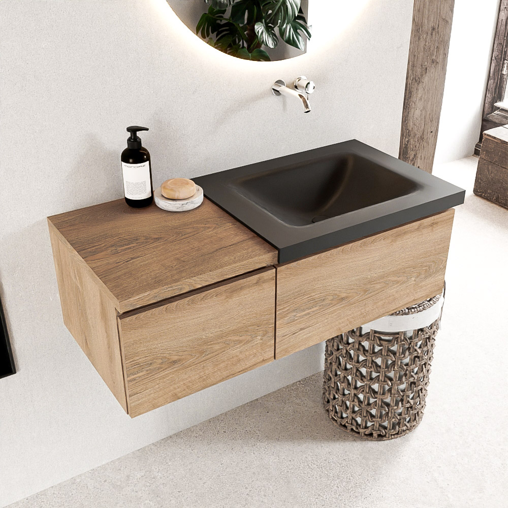 MONDIAZ BUKLA 100cm mueble de baño con módulo 40 Washed Oak 2 cajones. Lavabo CLOUD derecho sin orificios color Urban 1 MONDIAZ BUKLA 100cm mueble de baño con módulo 40 Washed Oak 2 cajones. Lavabo CLOUD derecho sin orificios color Urban