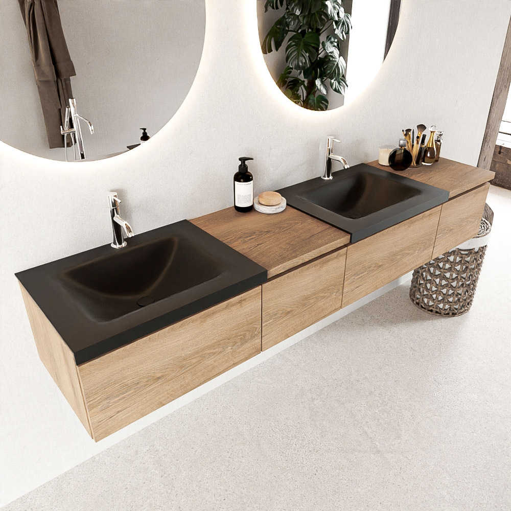 MONDIAZ BUKLA 200cm mueble de baño con módulo 40 izquierda Washed Oak 4 cajones. Lavabo CLOUD duble 2 orificios color Urban 1 MONDIAZ BUKLA 200cm mueble de baño con módulo 40 izquierda Washed Oak 4 cajones. Lavabo CLOUD duble 2 orificios color Urban