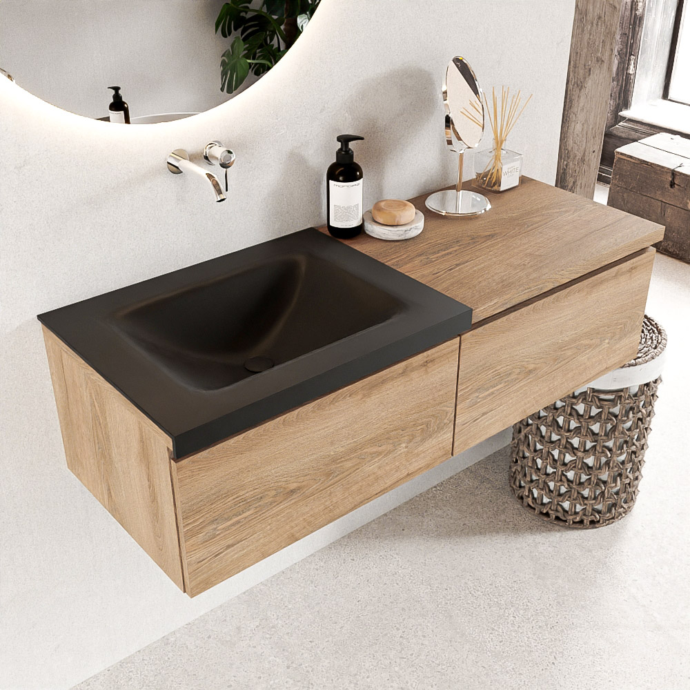 MONDIAZ BUKLA 120cm mueble de baño con módulo 60 Washed Oak 2 cajones. Lavabo CLOUD izquierda sin orificios color Urban 1 MONDIAZ BUKLA 120cm mueble de baño con módulo 60 Washed Oak 2 cajones. Lavabo CLOUD izquierda sin orificios color Urban