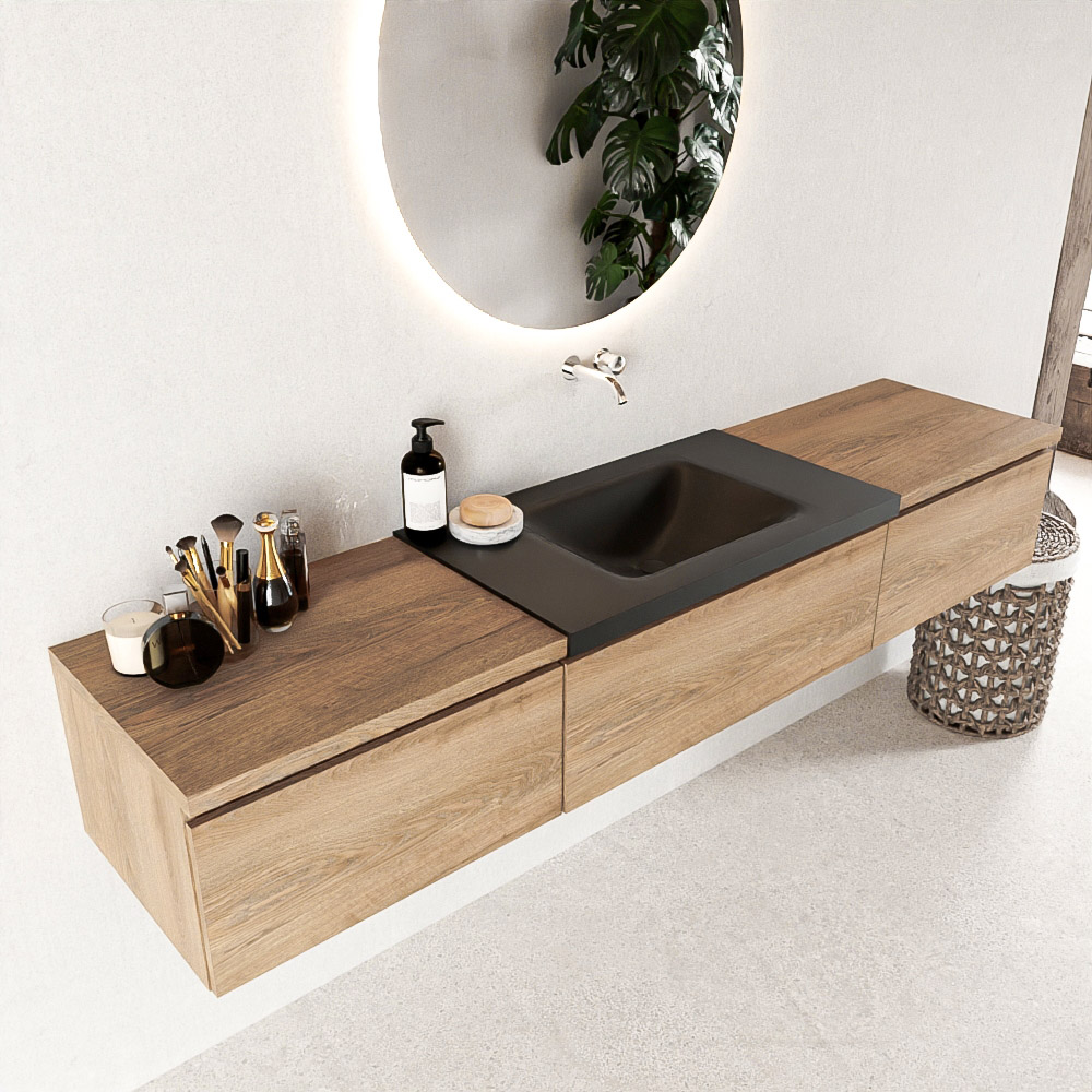 MONDIAZ BUKLA 200cm mueble de baño con módulo 60 Washed Oak 3 cajones. Lavabo CLOUD centro sin orificios color Urban 1 MONDIAZ BUKLA 200cm mueble de baño con módulo 60 Washed Oak 3 cajones. Lavabo CLOUD centro sin orificios color Urban