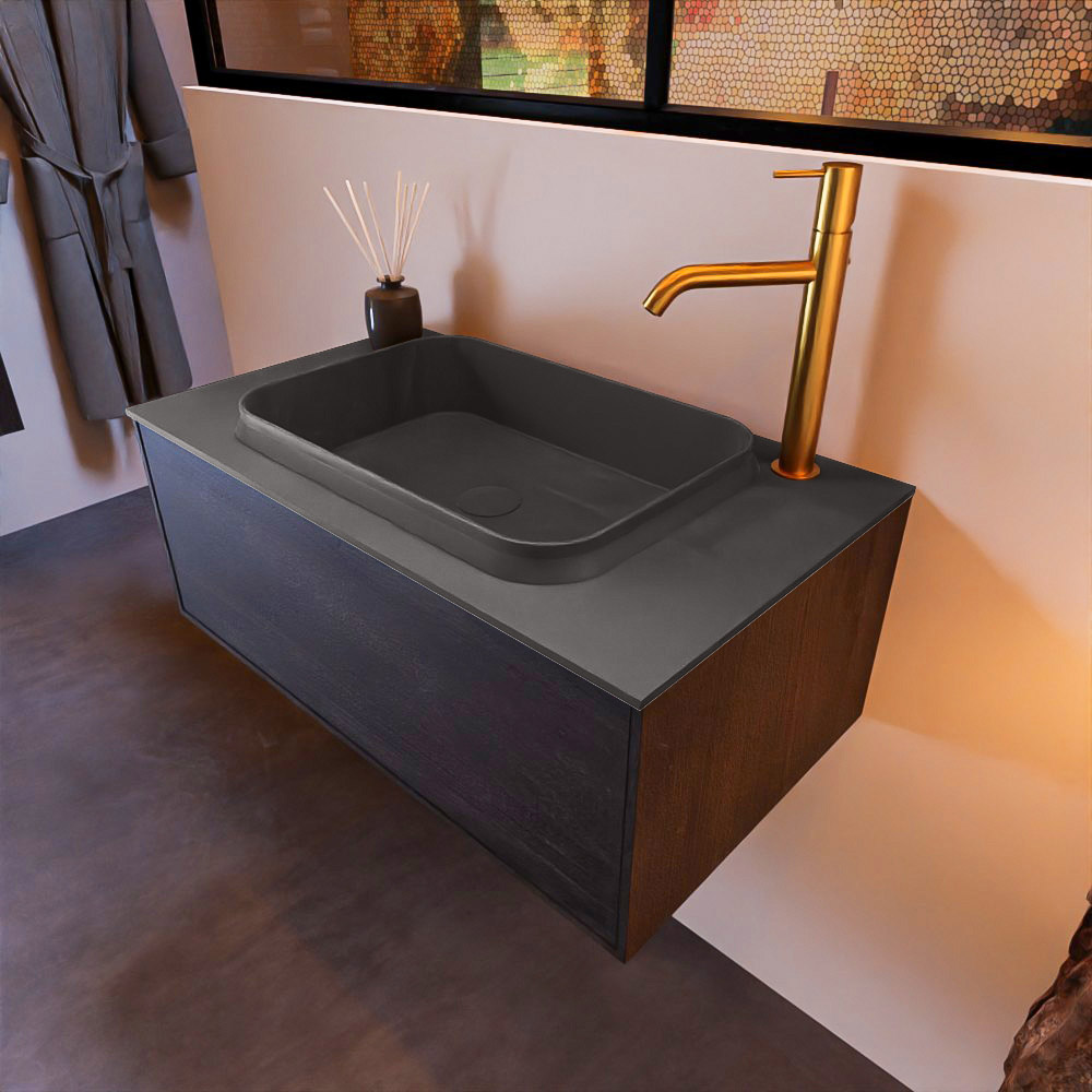 MONDIAZ ERIN 80cm mueble de baño color Antracite 1 cajón. Lavabo RIDGE Centro 1 orificio color Dark Grey. 1 MONDIAZ ERIN 80cm mueble de baño color Antracite 1 cajón. Lavabo RIDGE Centro 1 orificio color Dark Grey.
