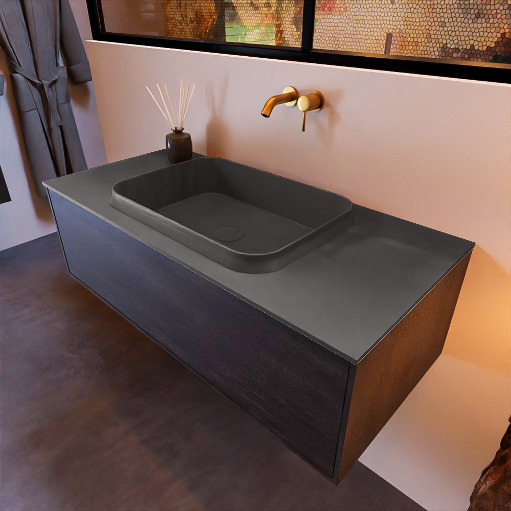 MONDIAZ ERIN 100cm mueble de baño color Antracite 1 cajón. Lavabo RIDGE Centro sin orificio color Dark Grey. 1 MONDIAZ ERIN 100cm mueble de baño color Antracite 1 cajón. Lavabo RIDGE Centro sin orificio color Dark Grey.