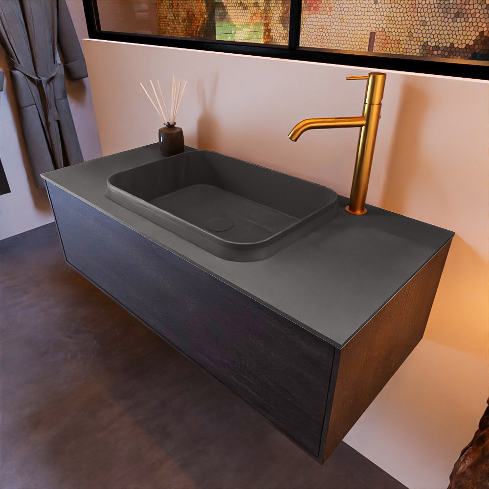 MONDIAZ ERIN 100cm mueble de baño color Antracite 1 cajón. Lavabo RIDGE Centro 1 orificio color Dark Grey. 1 MONDIAZ ERIN 100cm mueble de baño color Antracite 1 cajón. Lavabo RIDGE Centro 1 orificio color Dark Grey.