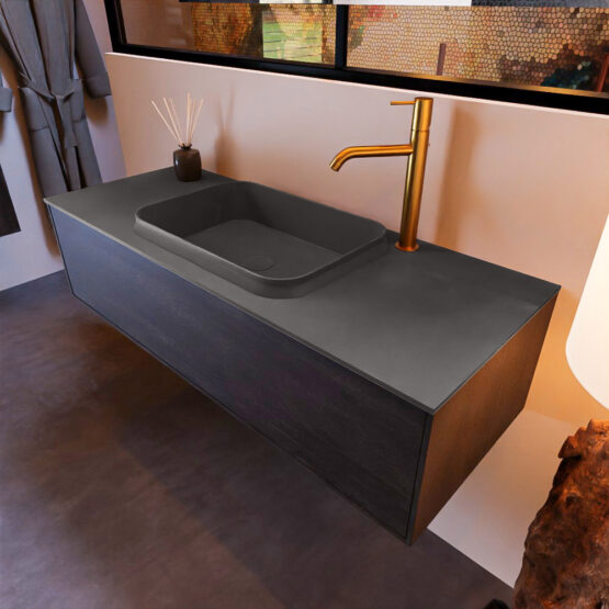 MONDIAZ ERIN 120cm mueble de baño color Antracite 1 cajón. Lavabo RIDGE Centro 1 orificio color Dark Grey.