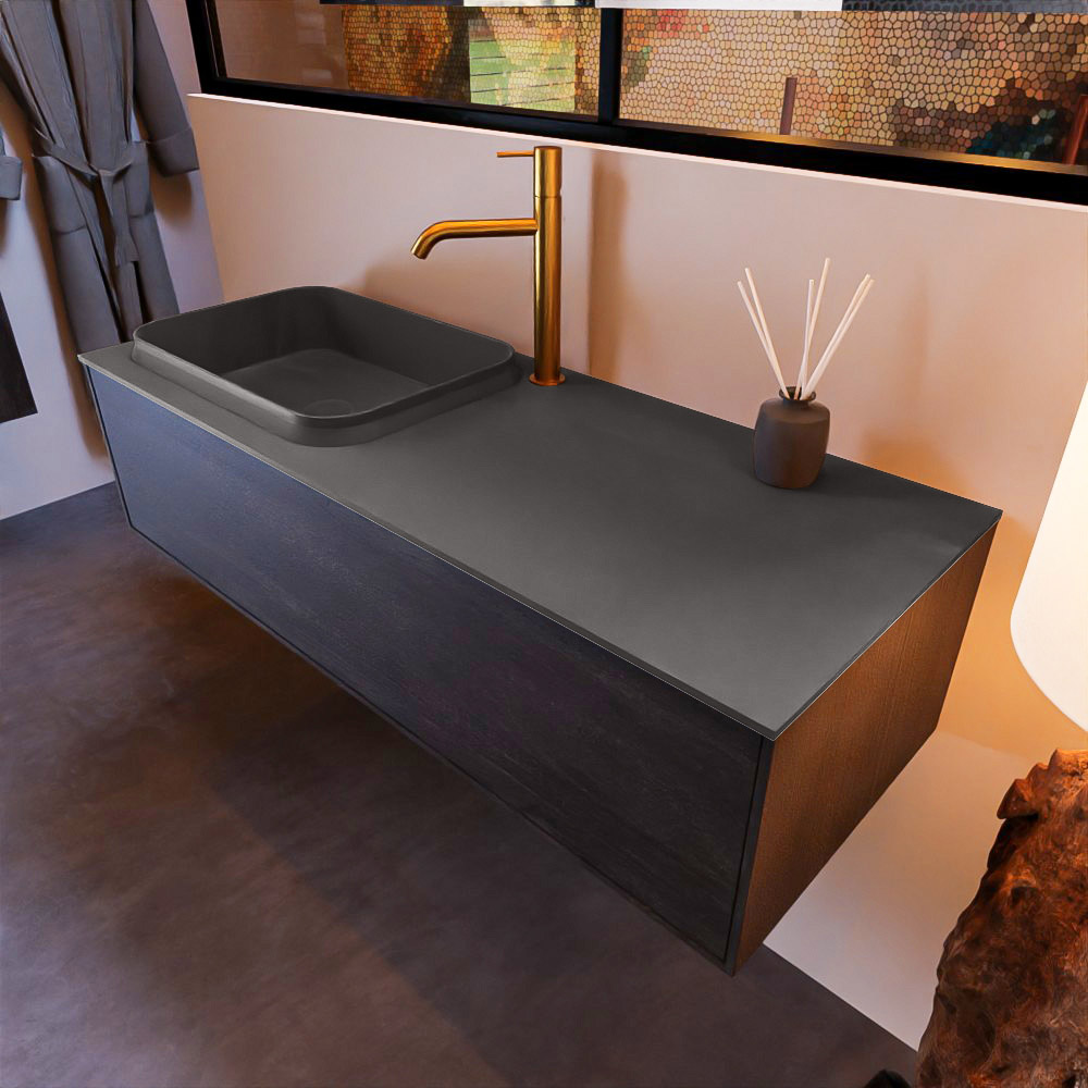 MONDIAZ ERIN 120cm mueble de baño color Antracite 1 cajón. Lavabo RIDGE Izquierda 1 orificio color Dark Grey. 1 MONDIAZ ERIN 120cm mueble de baño color Antracite 1 cajón. Lavabo RIDGE Izquierda 1 orificio color Dark Grey.