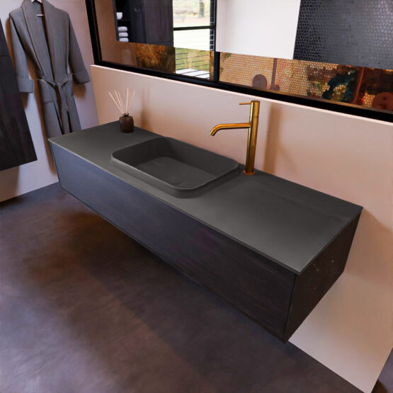 MONDIAZ ERIN 150cm mueble de baño color Antracite 1 cajón. Lavabo RIDGE Centro 1 orificio color Dark Grey.