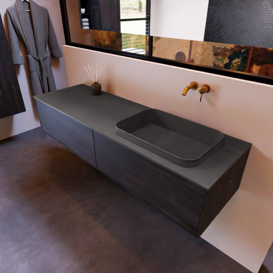 MONDIAZ ERIN 150cm mueble de baño color Antracite 2 cajones. Lavabo RIDGE Derecho sin orificio color Dark Grey.