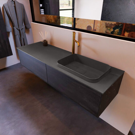 MONDIAZ ERIN 150cm mueble de baño color Antracite 2 cajones. Lavabo RIDGE Derecho 1 orificio color Dark Grey.