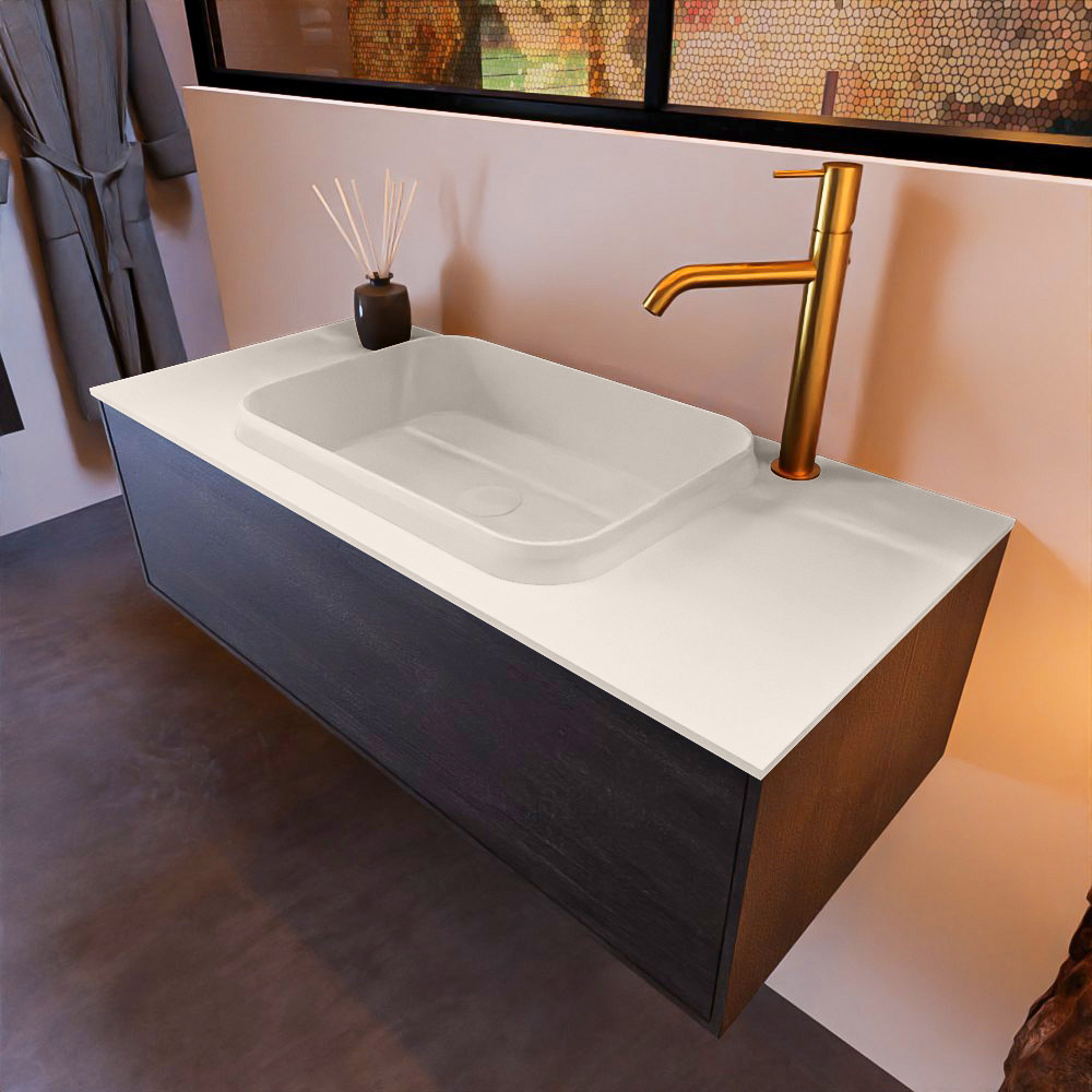 MONDIAZ ERIN 100cm mueble de baño color Antracite 1 cajón. Lavabo RIDGE Centro 1 orificio color Linen. 1 MONDIAZ ERIN 100cm mueble de baño color Antracite 1 cajón. Lavabo RIDGE Centro 1 orificio color Linen.