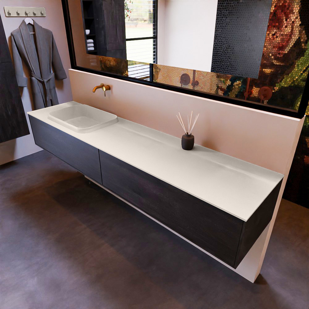 MONDIAZ ERIN 200cm mueble de baño color Antracite 2 cajones. Lavabo RIDGE Izquierda sin orificio color Linen. 1 MONDIAZ ERIN 200cm mueble de baño color Antracite 2 cajones. Lavabo RIDGE Izquierda sin orificio color Linen.