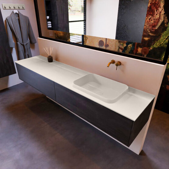 MONDIAZ ERIN 200cm mueble de baño color Antracite 2 cajones. Lavabo RIDGE Derecho sin orificio color Linen.