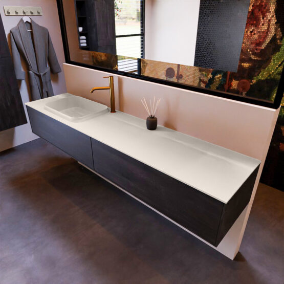 MONDIAZ ERIN 200cm mueble de baño color Antracite 2 cajones. Lavabo RIDGE Izquierda 1 orificio color Linen.