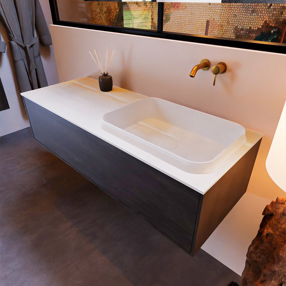 MONDIAZ ERIN 120cm mueble de baño color Antracite 1 cajón. Lavabo RIDGE Derecho sin orificio color Talc. 1 MONDIAZ ERIN 120cm mueble de baño color Antracite 1 cajón. Lavabo RIDGE Derecho sin orificio color Talc.