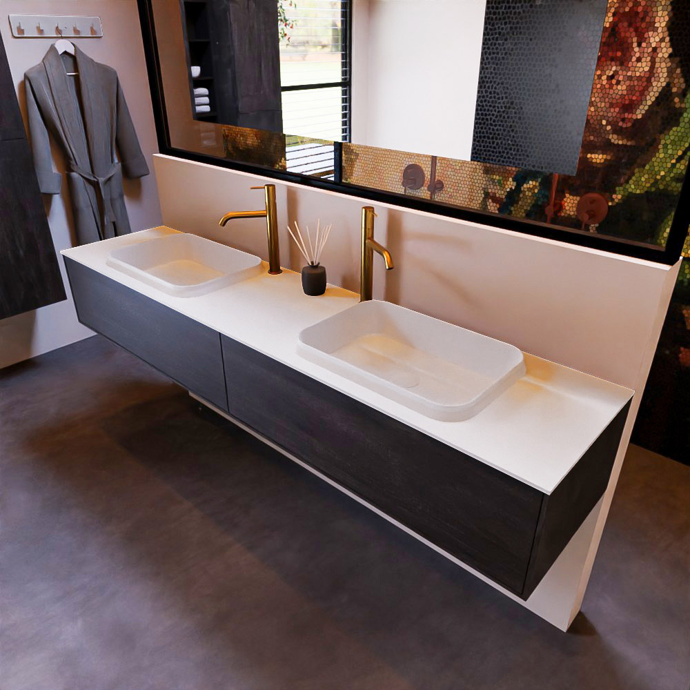 MONDIAZ ERIN 200cm mueble de baño color Antracite 2 cajones. Lavabo RIDGE Doble 2 orificios color Talc. 1 MONDIAZ ERIN 200cm mueble de baño color Antracite 2 cajones. Lavabo RIDGE Doble 2 orificios color Talc.