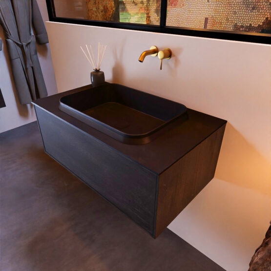 MONDIAZ ERIN 80cm mueble de baño color Antracite 1 cajón. Lavabo RIDGE Centro sin orificio color Urban.