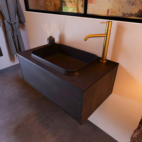 MONDIAZ ERIN 80cm mueble de baño color Antracite 1 cajón. Lavabo RIDGE Centro 1 orificio color Urban.