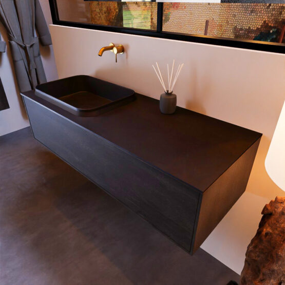 MONDIAZ ERIN 120cm mueble de baño color Antracite 1 cajón. Lavabo RIDGE Izquierda sin orificio color Urban.