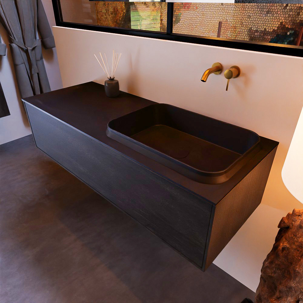 MONDIAZ ERIN 120cm mueble de baño color Antracite 1 cajón. Lavabo RIDGE Derecho sin orificio color Urban. 1 MONDIAZ ERIN 120cm mueble de baño color Antracite 1 cajón. Lavabo RIDGE Derecho sin orificio color Urban.