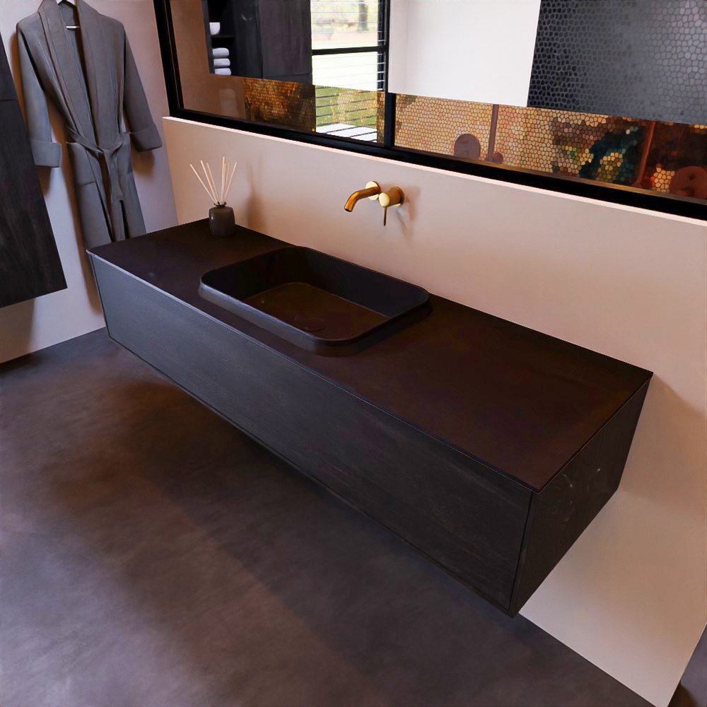MONDIAZ ERIN 150cm mueble de baño color Antracite 1 cajón. Lavabo RIDGE Centro sin orificio color Urban. 1 MONDIAZ ERIN 150cm mueble de baño color Antracite 1 cajón. Lavabo RIDGE Centro sin orificio color Urban.