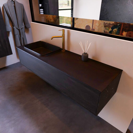 MONDIAZ ERIN 150cm mueble de baño color Antracite 1 cajón. Lavabo RIDGE Izquierda 1 orificio color Urban.