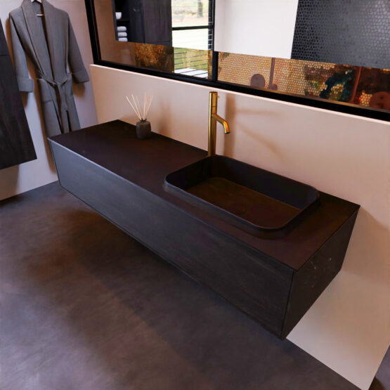 MONDIAZ ERIN 150cm mueble de baño color Antracite 1 cajón. Lavabo RIDGE Derecho 1 orificio color Urban.