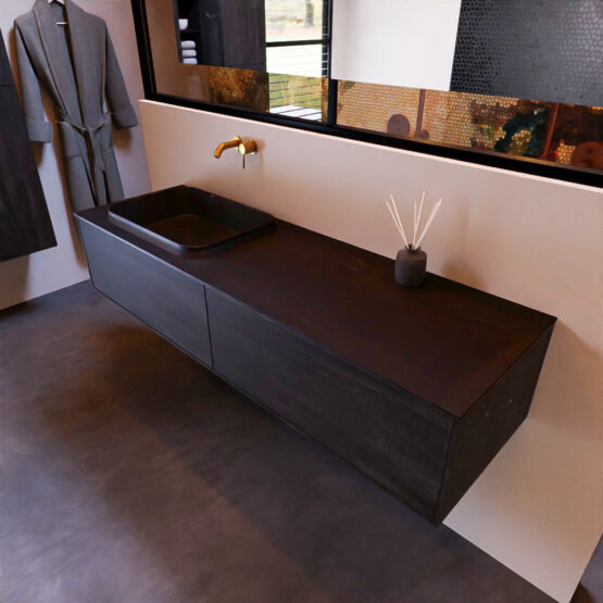 MONDIAZ ERIN 150cm mueble de baño color Antracite 2 cajones. Lavabo RIDGE Izquierda sin orificio color Urban.