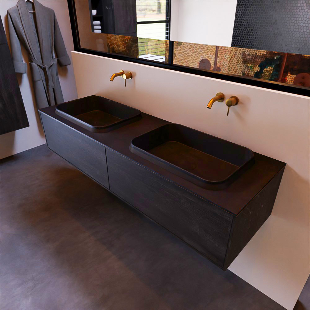 MONDIAZ ERIN 150cm mueble de baño color Antracite 2 cajones. Lavabo RIDGE Doble sin orificio color Urban. 1 MONDIAZ ERIN 150cm mueble de baño color Antracite 2 cajones. Lavabo RIDGE Doble sin orificio color Urban.