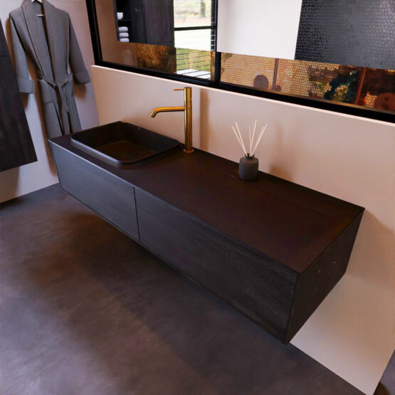 MONDIAZ ERIN 150cm mueble de baño color Antracite 2 cajones. Lavabo RIDGE Izquierda 1 orificio color Urban.