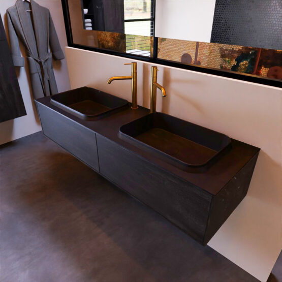 MONDIAZ ERIN 150cm mueble de baño color Antracite 2 cajones. Lavabo RIDGE Doble 2 orificios color Urban.