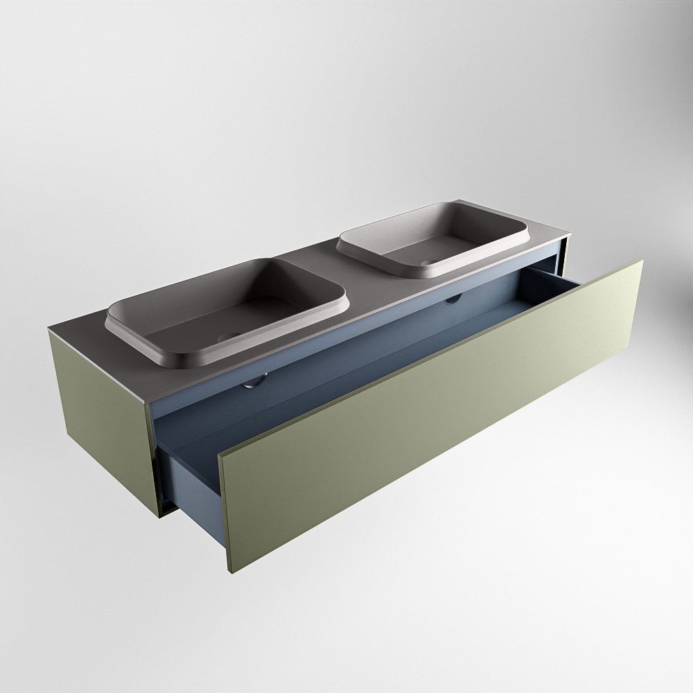 MONDIAZ ERIN 150cm mueble de baño color Army 1 cajón. Lavabo RIDGE Doble 2 orificios color Dark Grey. 6 MONDIAZ ERIN 150cm mueble de baño color Army 1 cajón. Lavabo RIDGE Doble 2 orificios color Dark Grey. - Imagen 6
