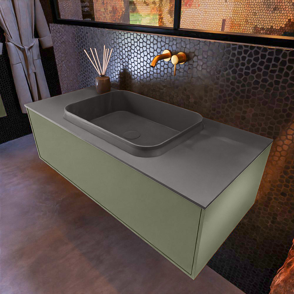 MONDIAZ ERIN 100cm mueble de baño color Army 1 cajón. Lavabo RIDGE Centro sin orificio color Dark Grey. 1 MONDIAZ ERIN 100cm mueble de baño color Army 1 cajón. Lavabo RIDGE Centro sin orificio color Dark Grey.
