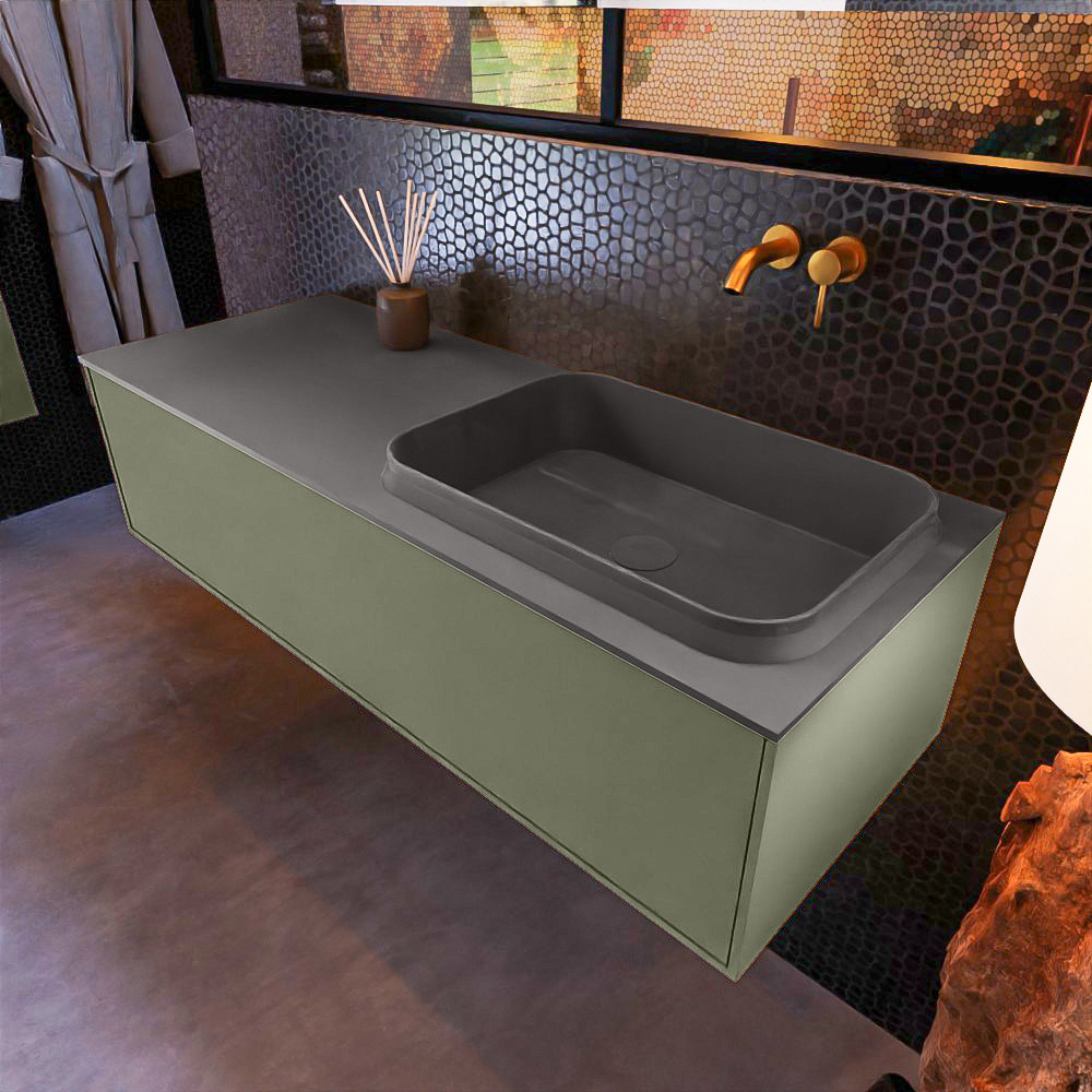 MONDIAZ ERIN 120cm mueble de baño color Army 1 cajón. Lavabo RIDGE Derecho sin orificio color Dark Grey. 1 MONDIAZ ERIN 120cm mueble de baño color Army 1 cajón. Lavabo RIDGE Derecho sin orificio color Dark Grey.