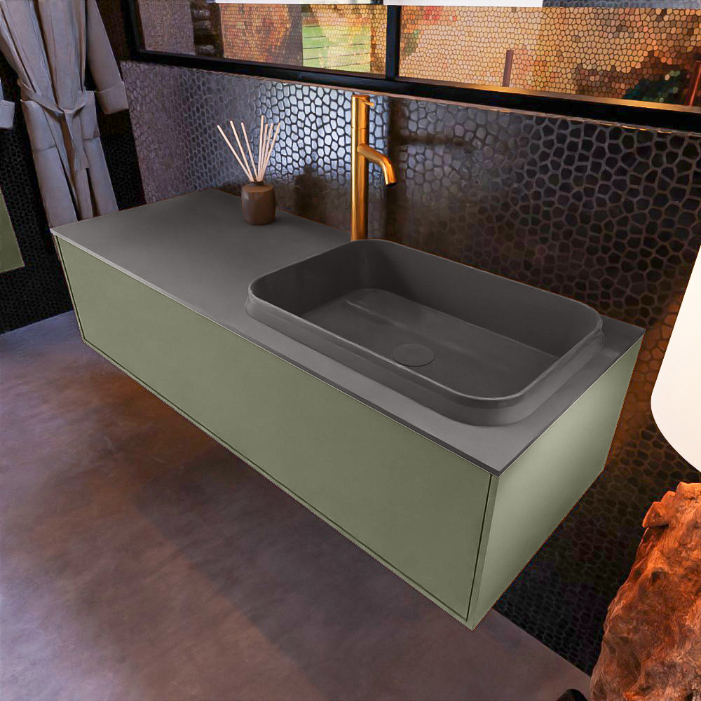 MONDIAZ ERIN 120cm mueble de baño color Army 1 cajón. Lavabo RIDGE Derecho 1 orificio color Dark Grey. 1 MONDIAZ ERIN 120cm mueble de baño color Army 1 cajón. Lavabo RIDGE Derecho 1 orificio color Dark Grey.